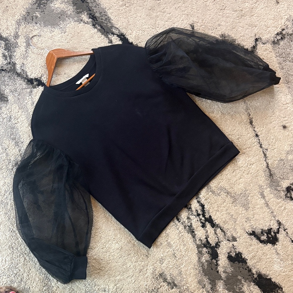 H&M Black Sweatshirt with Sheer Puff Organza Sleeves